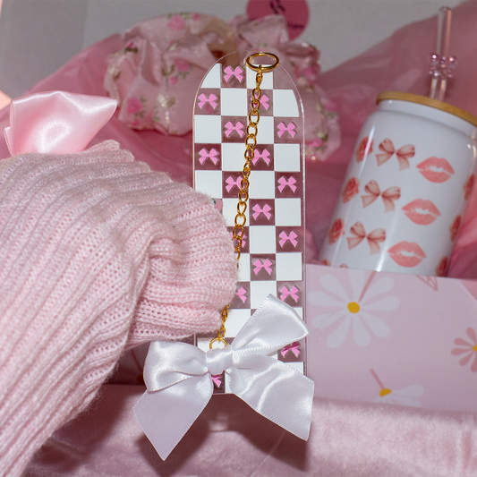 Pink Bow Checkered Bookmark