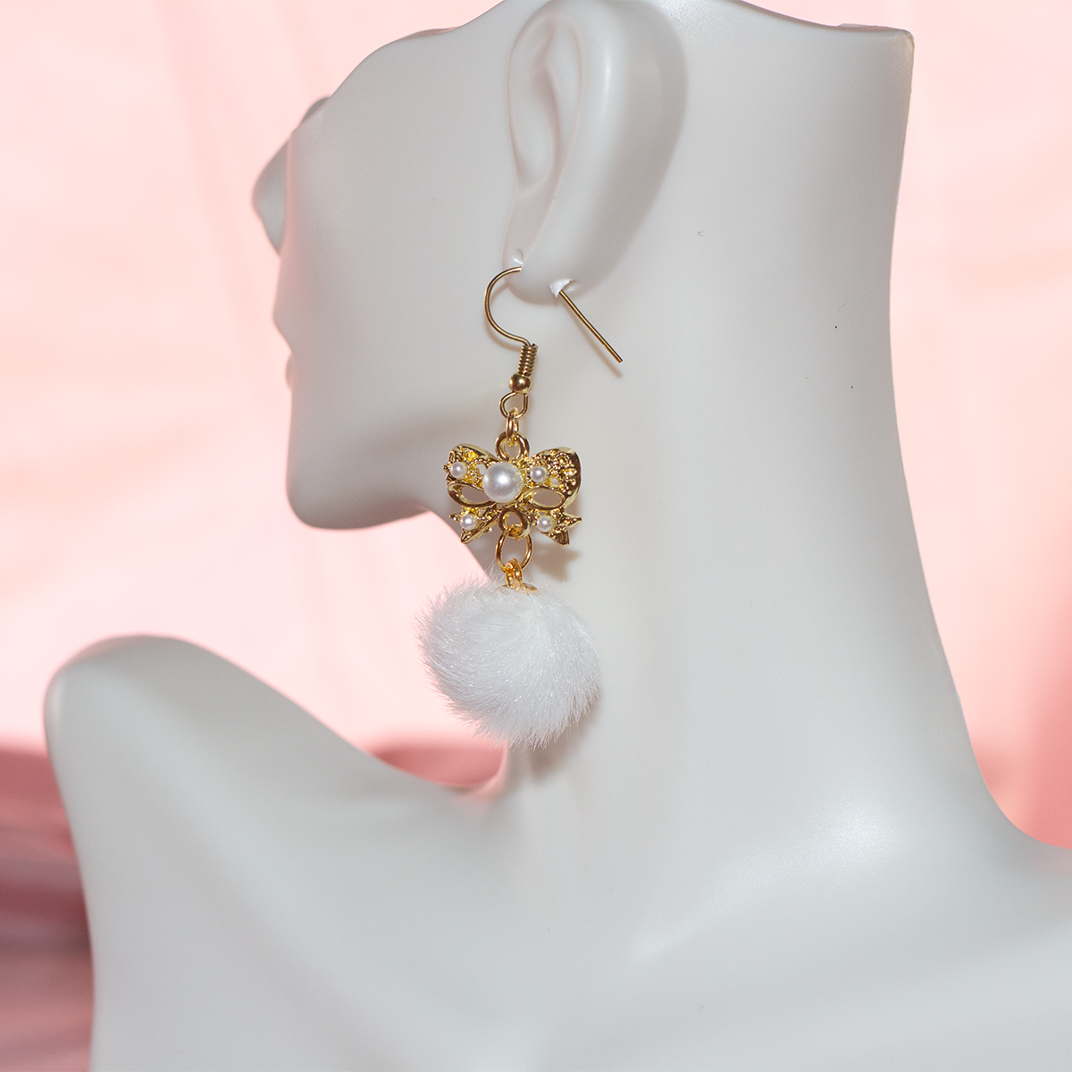 Pearl Bow Charm Pom Earrings - Glam meets Whimsy